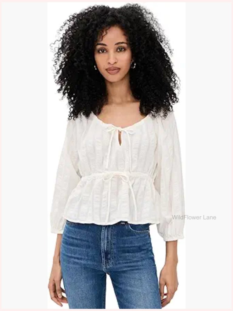 Striped Scoop Neck Blouse With Drawstring Waist